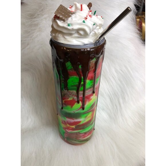 Other - Tumbler With Straw Chocolate Drizzle Topper Rainbow Swirl - 20 Oz Drink Holder